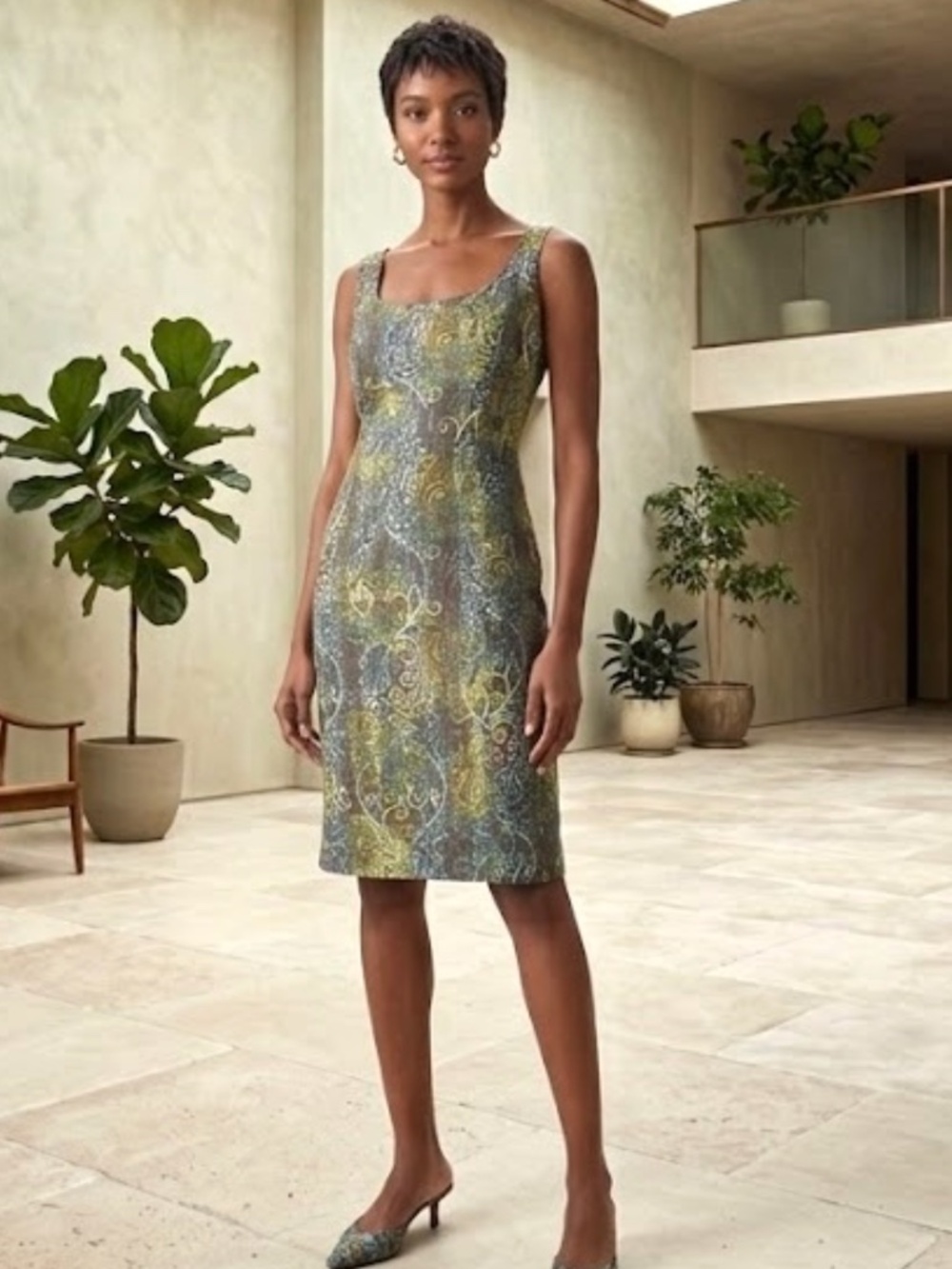 NWT Grace Dane Lewis Earth Tone Paisley Sheath Dress  Linen/Rayon Blend  size 6